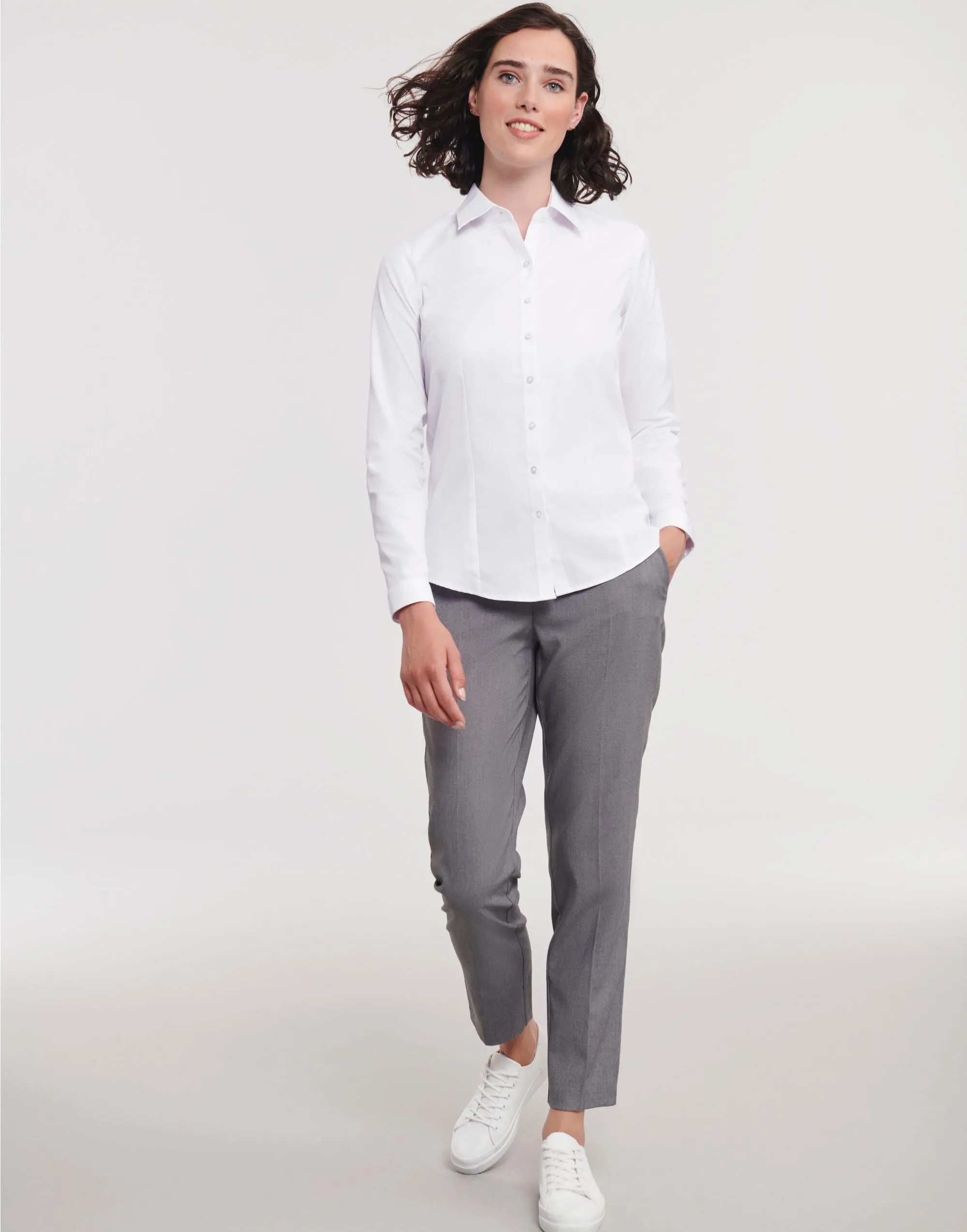 962F Russell Collection Lady LS H'Bone Shirt