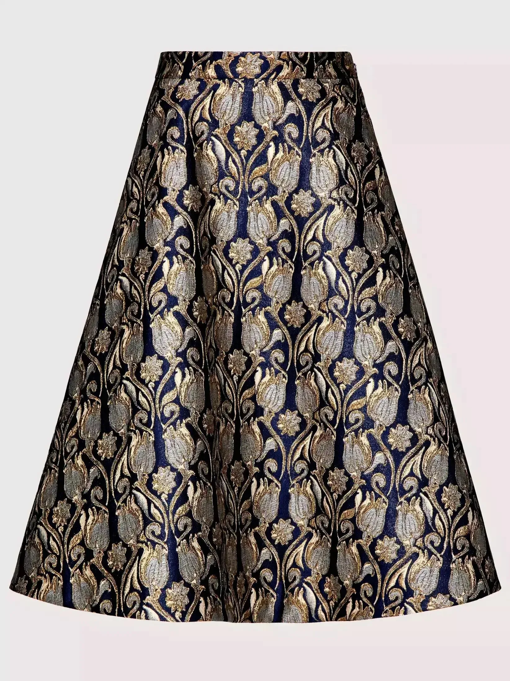 A-Line Tulips Brocade Midi Skirt