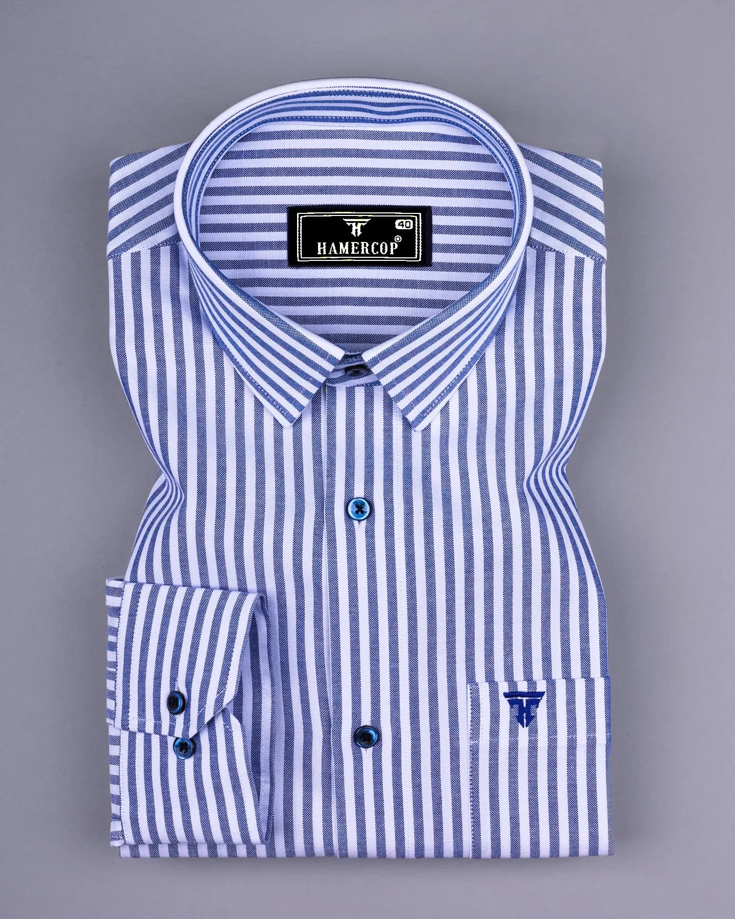 Alfa Blue With White Bengal Stripe Oxford Cotton Shirt
