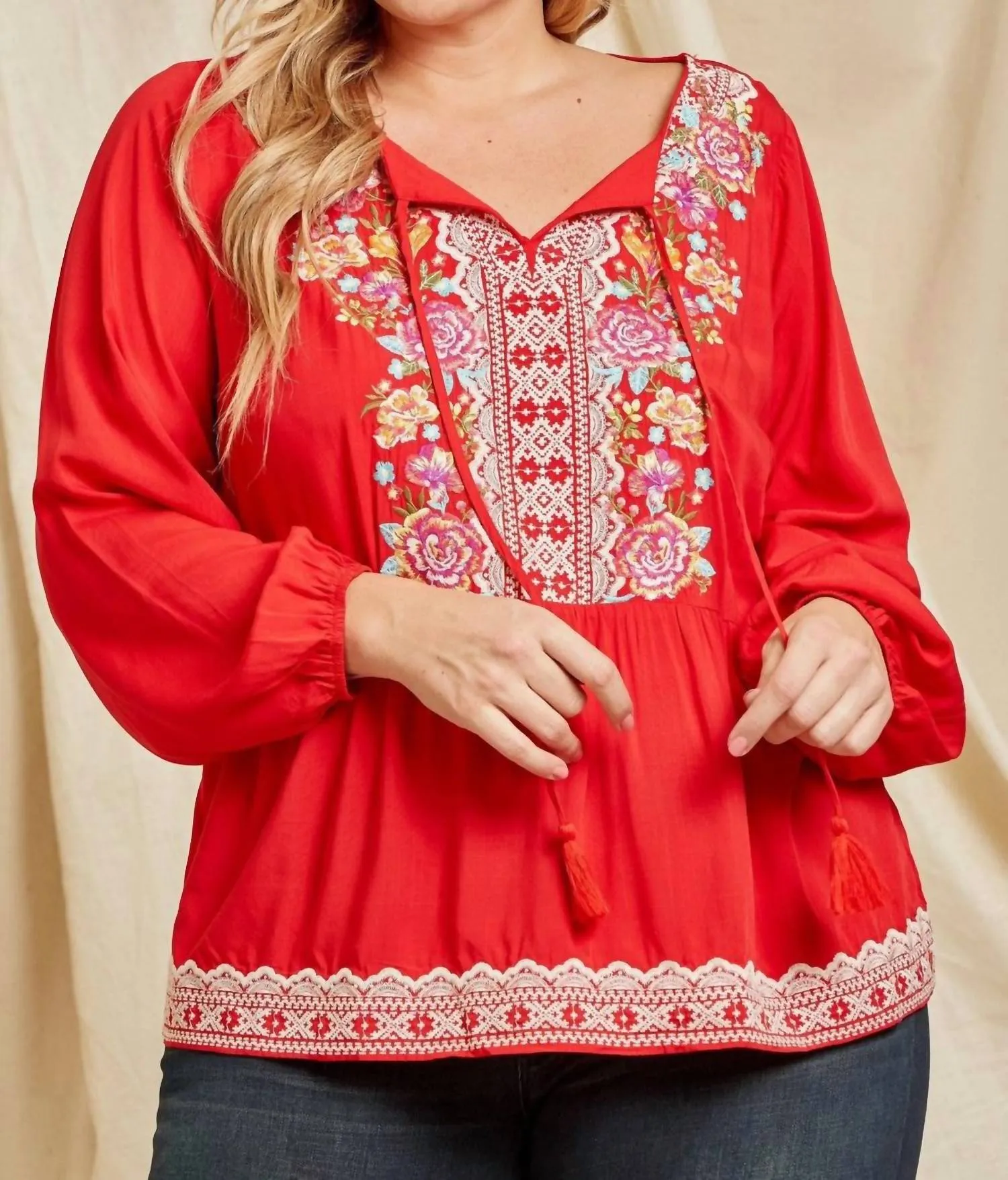 Andree By Unit - Embroidered Peplum Blouse