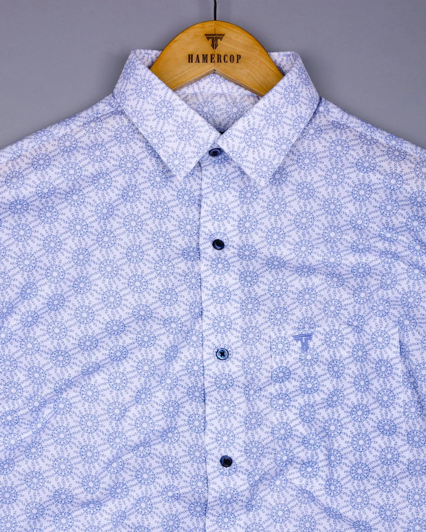 Antony White With Blue Printed Oxford Cotton Shirt
