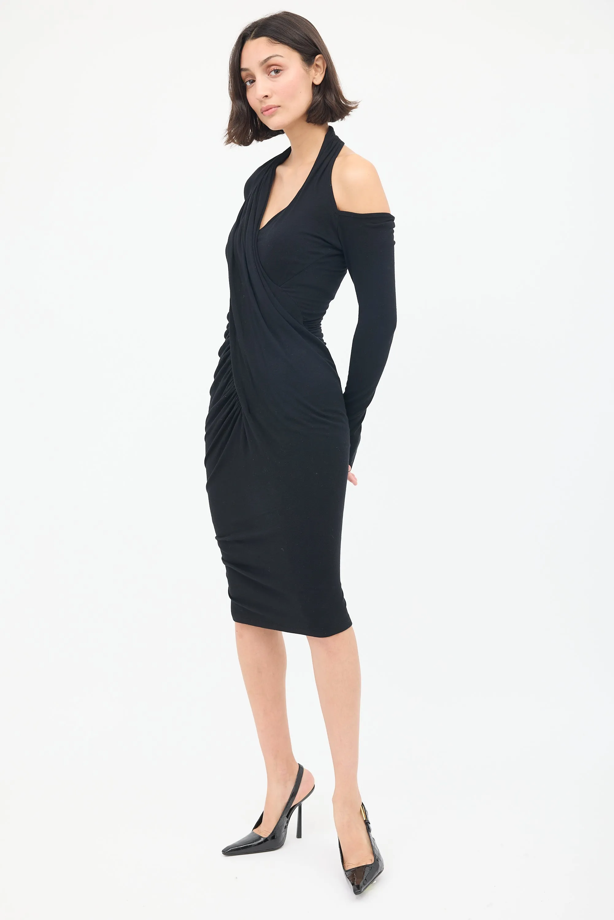 Asymmetrical Draped Midi Dress