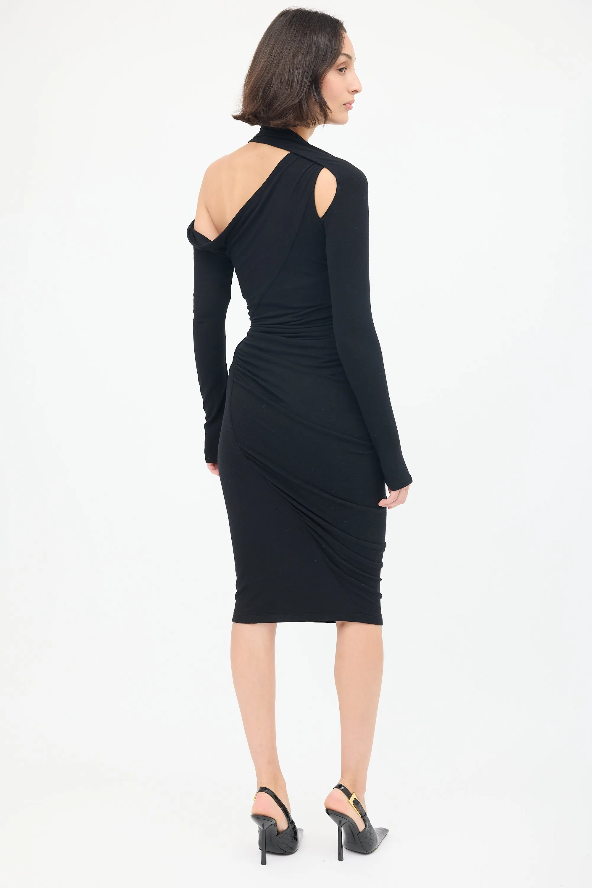 Asymmetrical Draped Midi Dress
