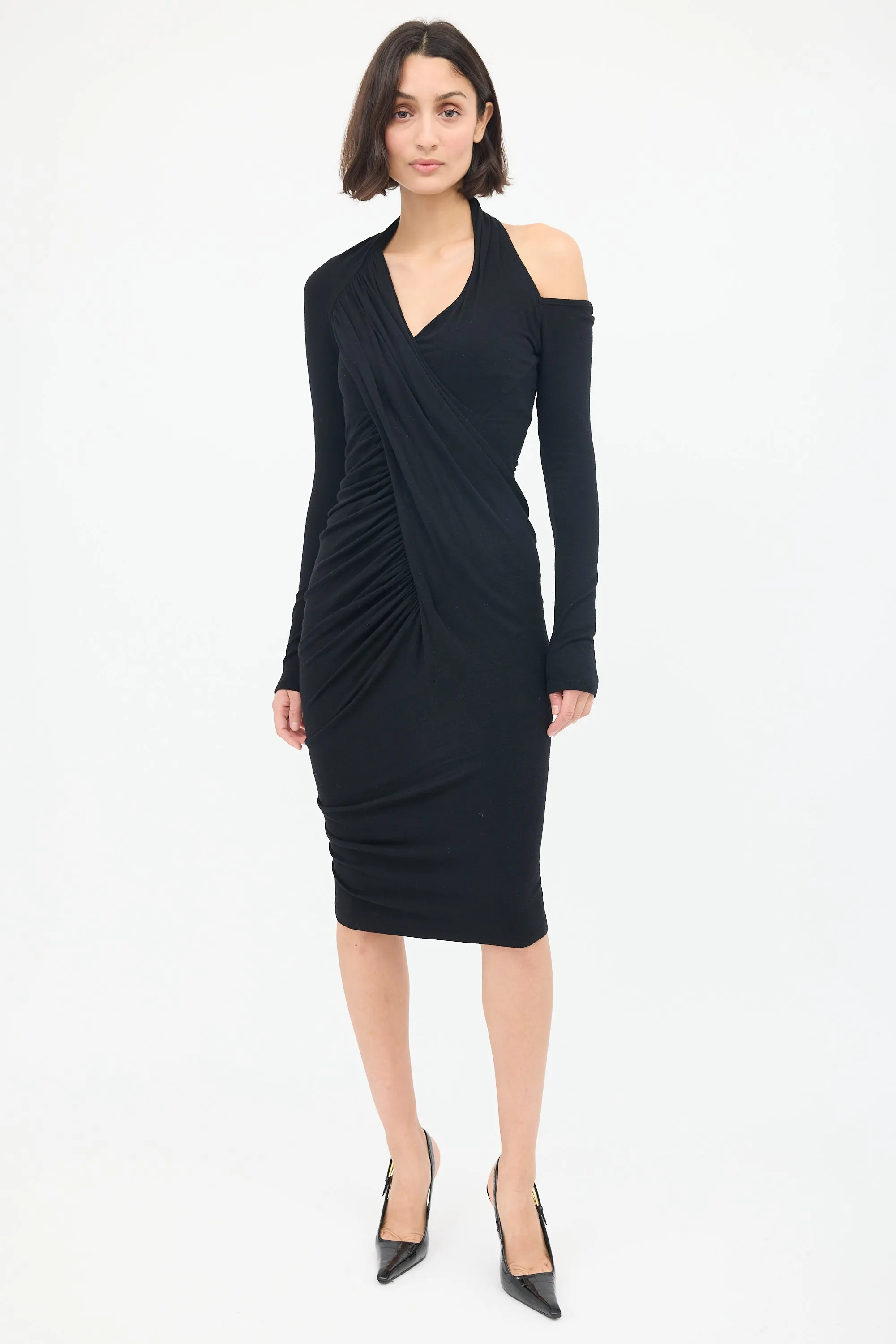 Asymmetrical Draped Midi Dress
