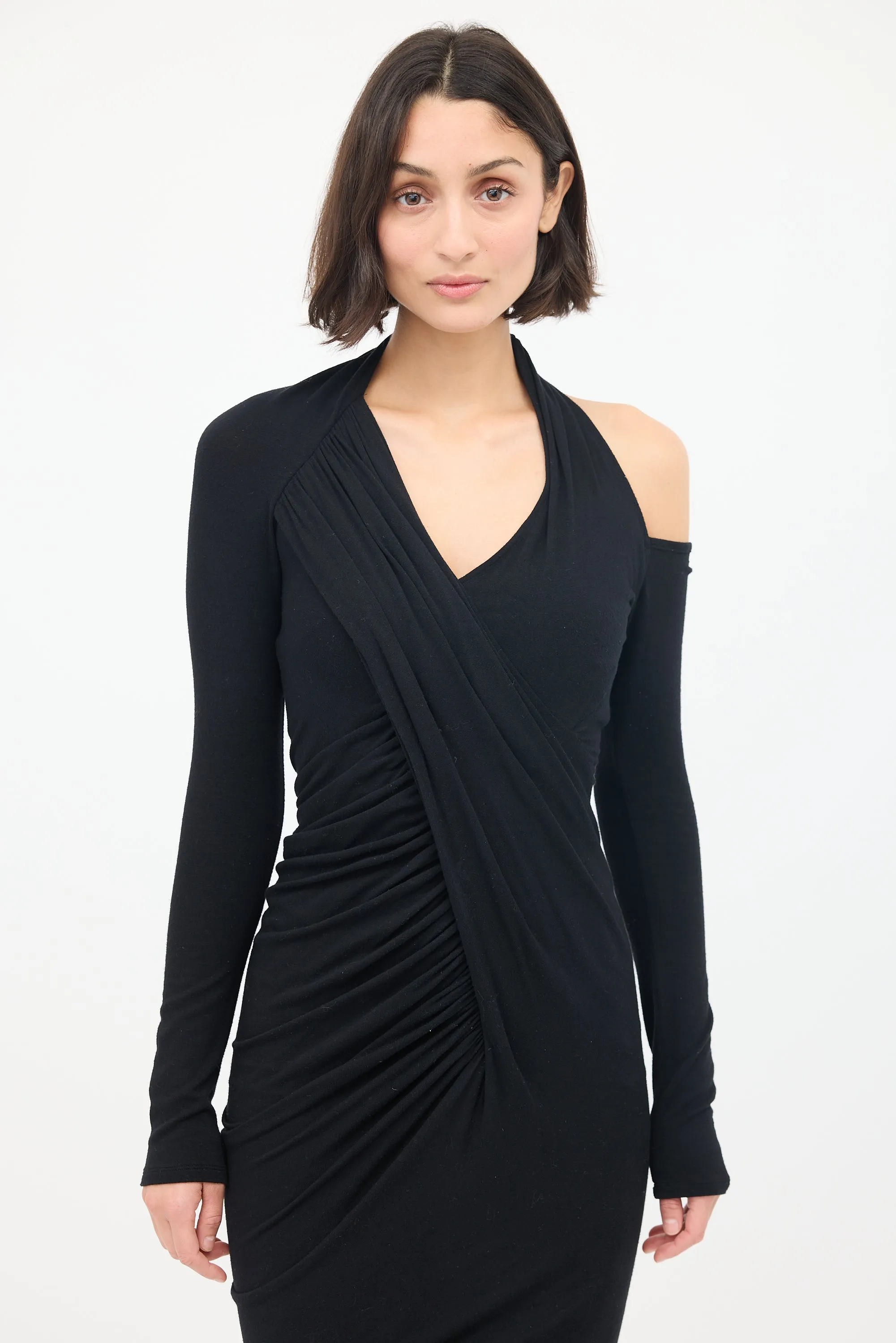 Asymmetrical Draped Midi Dress