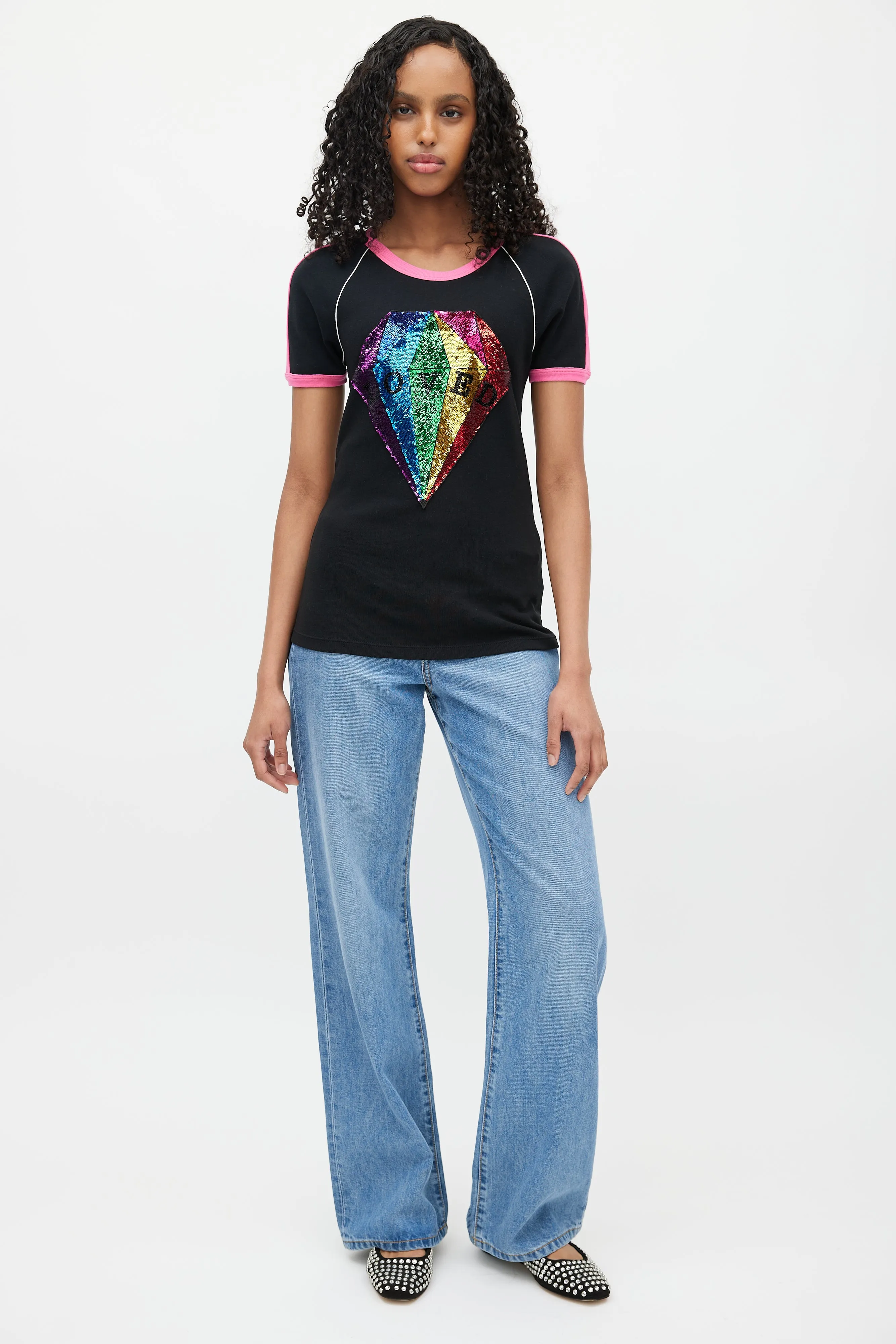 Black & Multicolour Loved Sequin Top