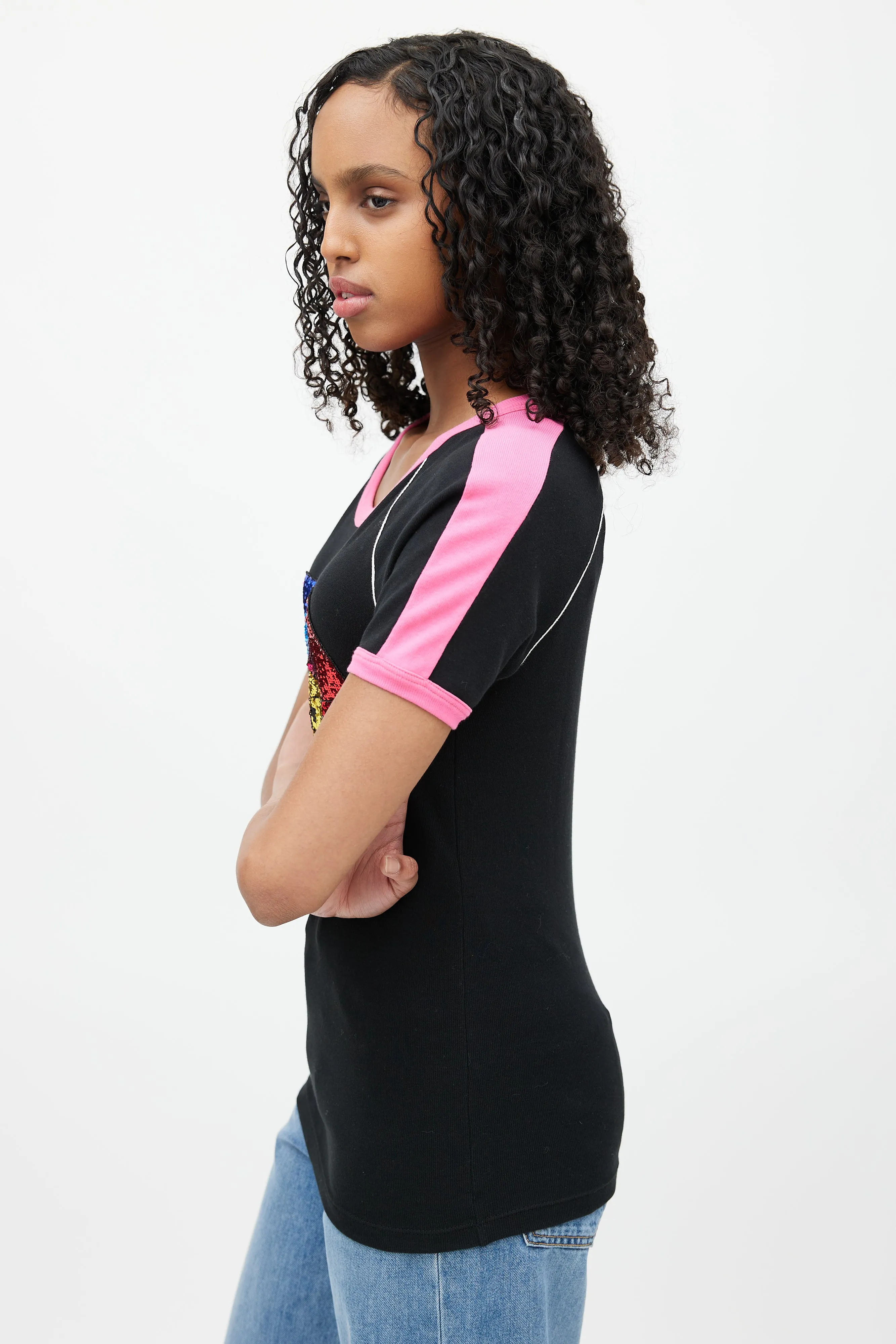 Black & Multicolour Loved Sequin Top