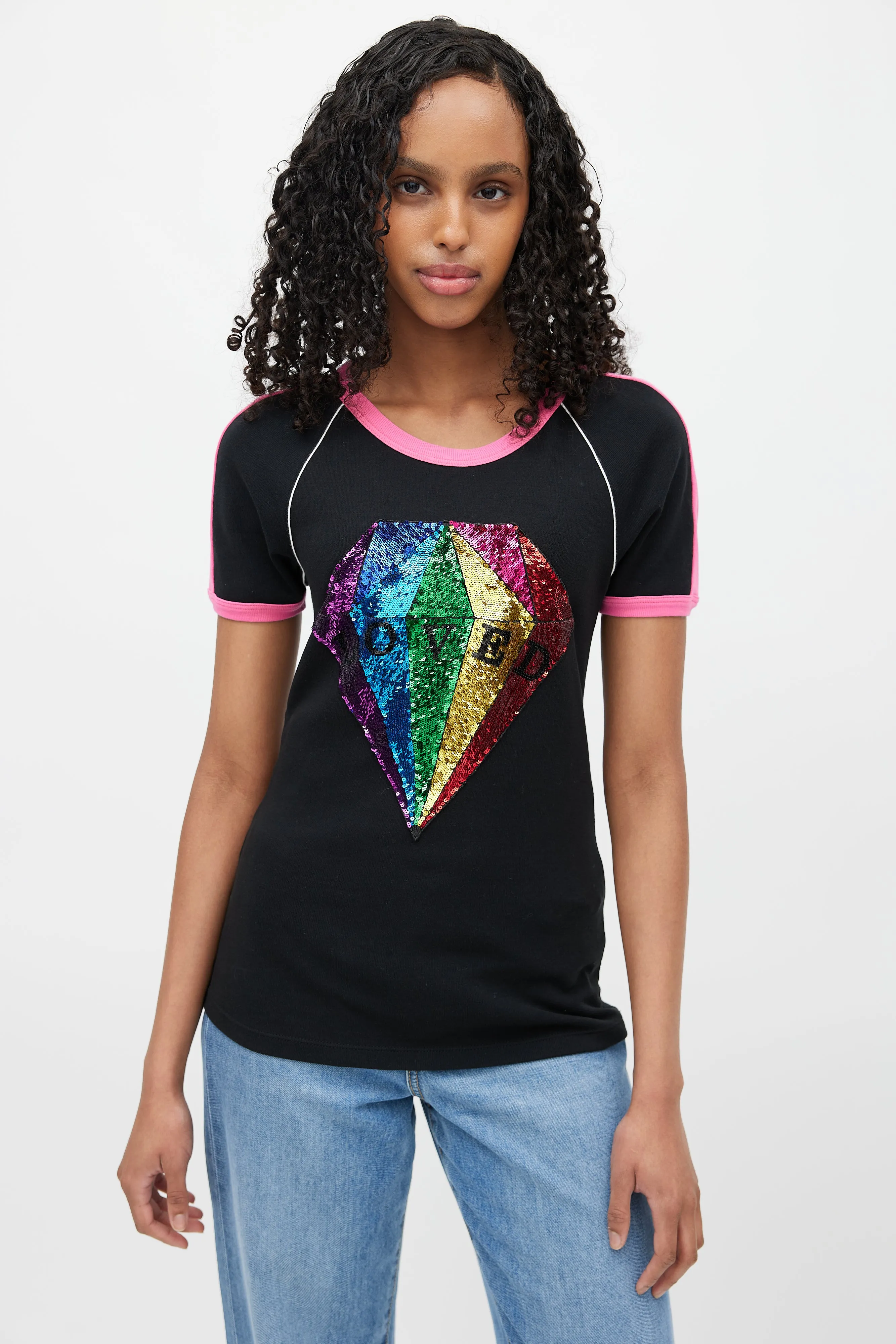 Black & Multicolour Loved Sequin Top