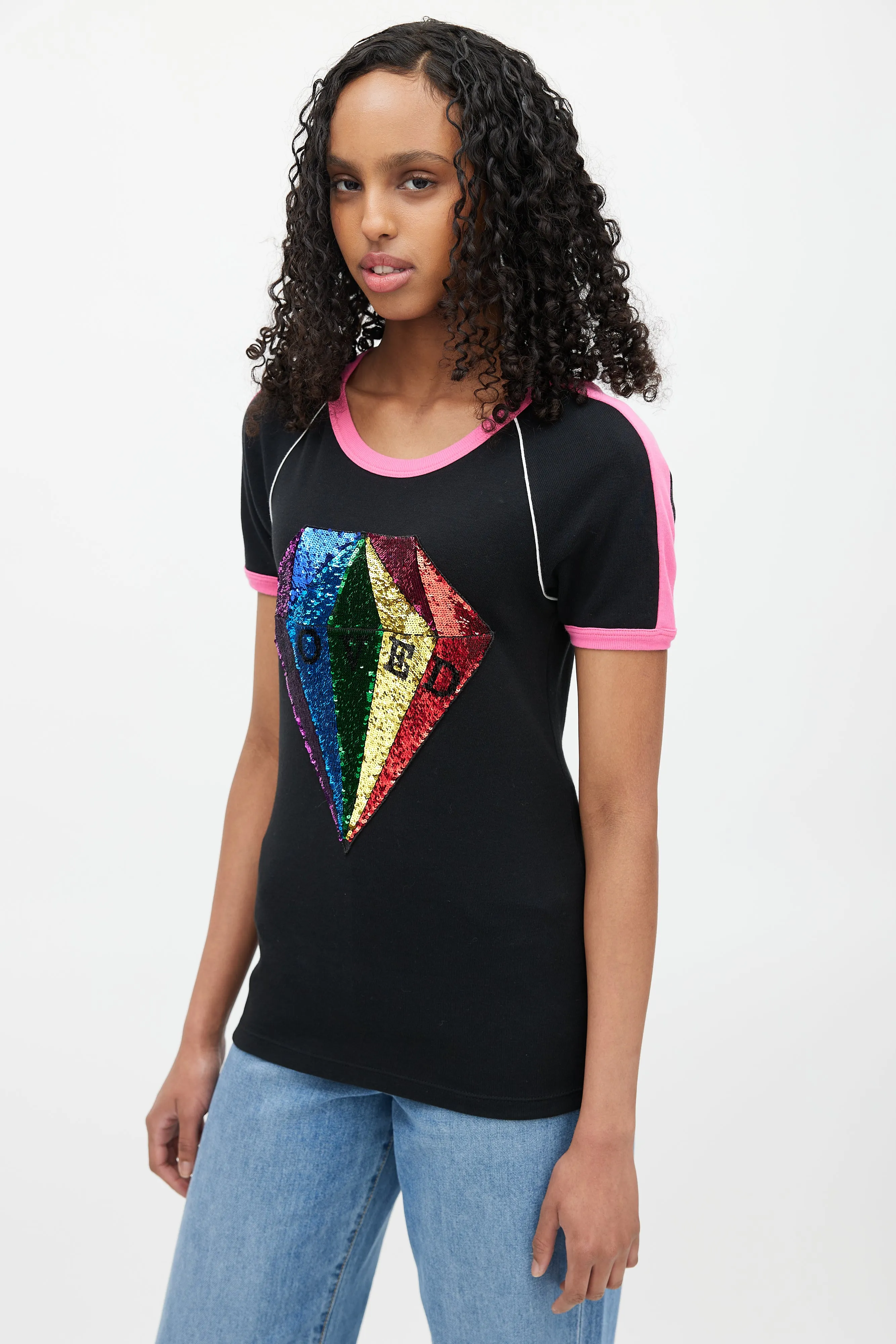 Black & Multicolour Loved Sequin Top
