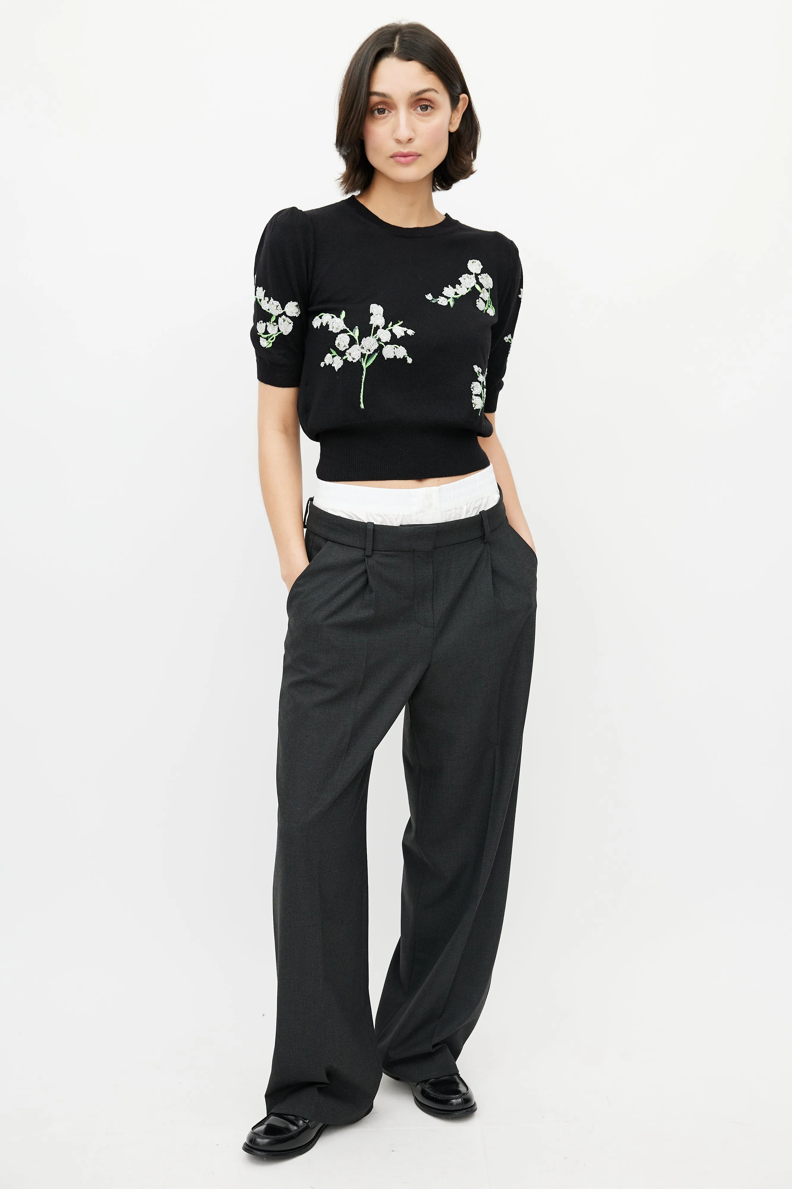 Black & Multicolour Wool Floral Sequin Top