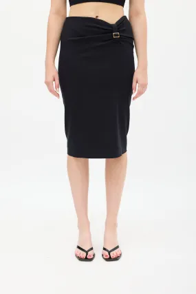 Black Ruched Waist Midi Skirt
