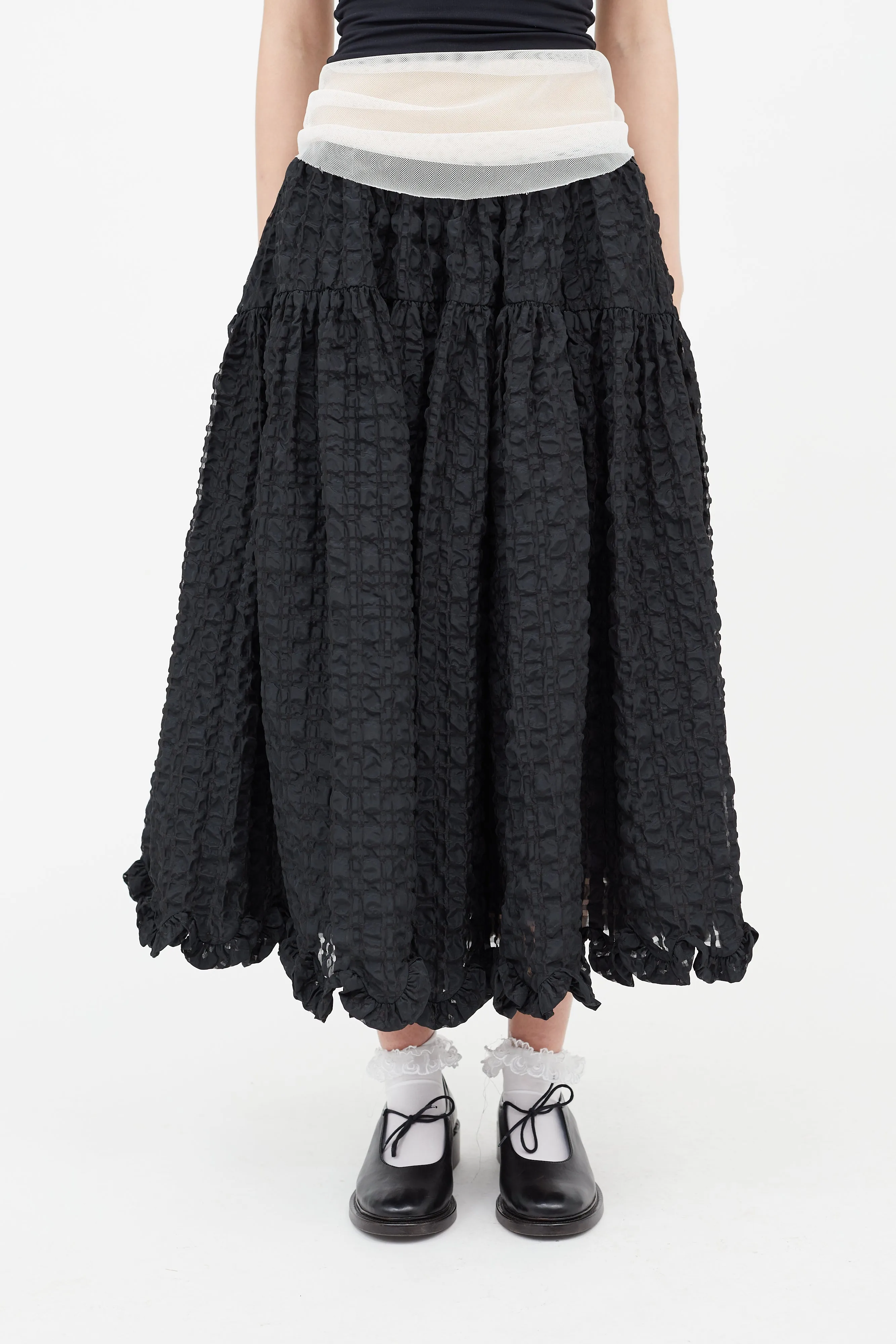 Black Seersucker Kasumi Midi Skirt