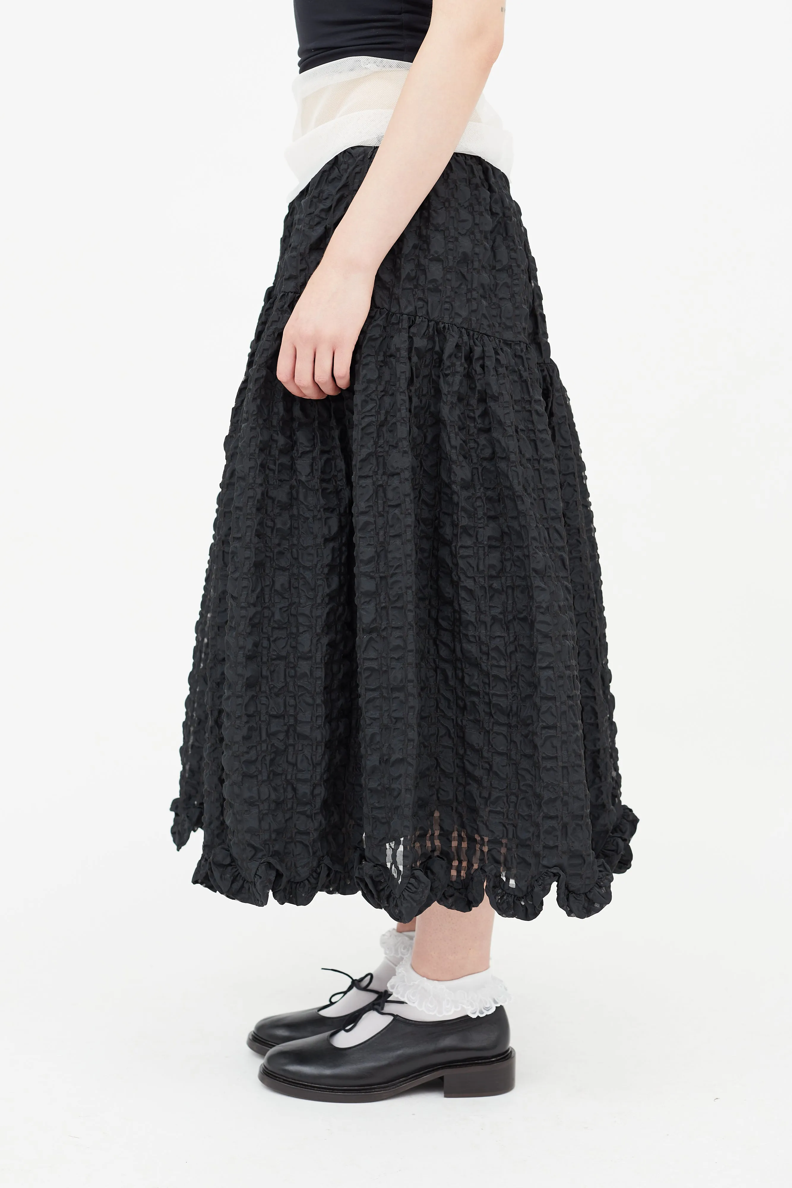 Black Seersucker Kasumi Midi Skirt