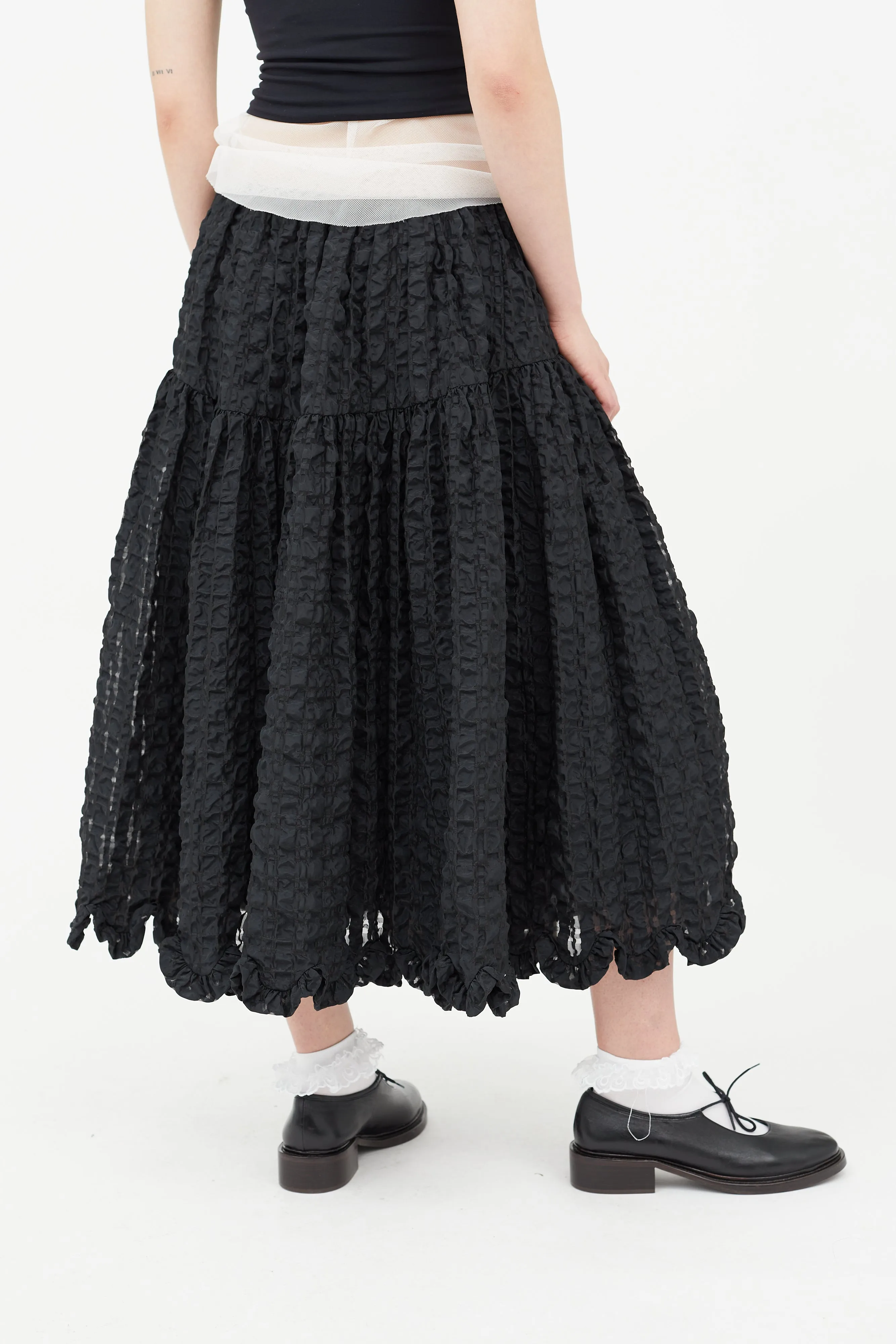 Black Seersucker Kasumi Midi Skirt