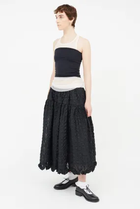 Black Seersucker Kasumi Midi Skirt