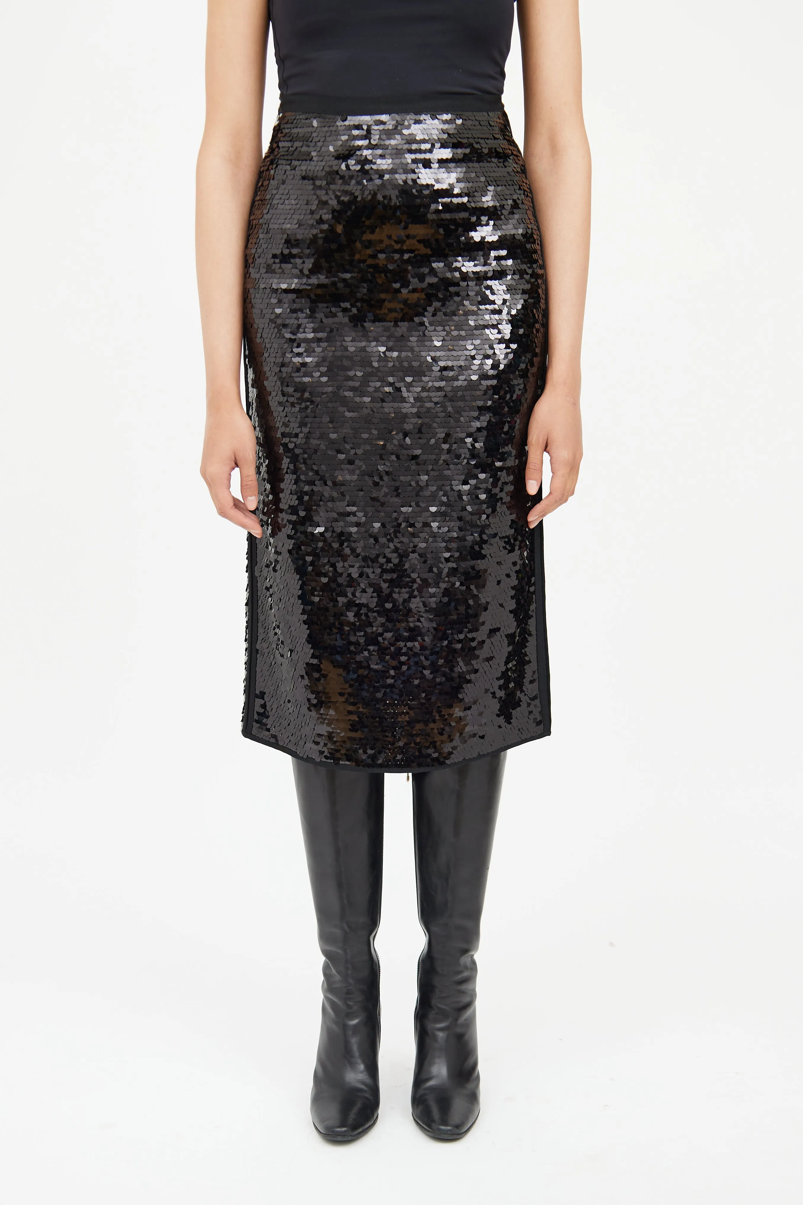 Black Sequin Midi Skirt