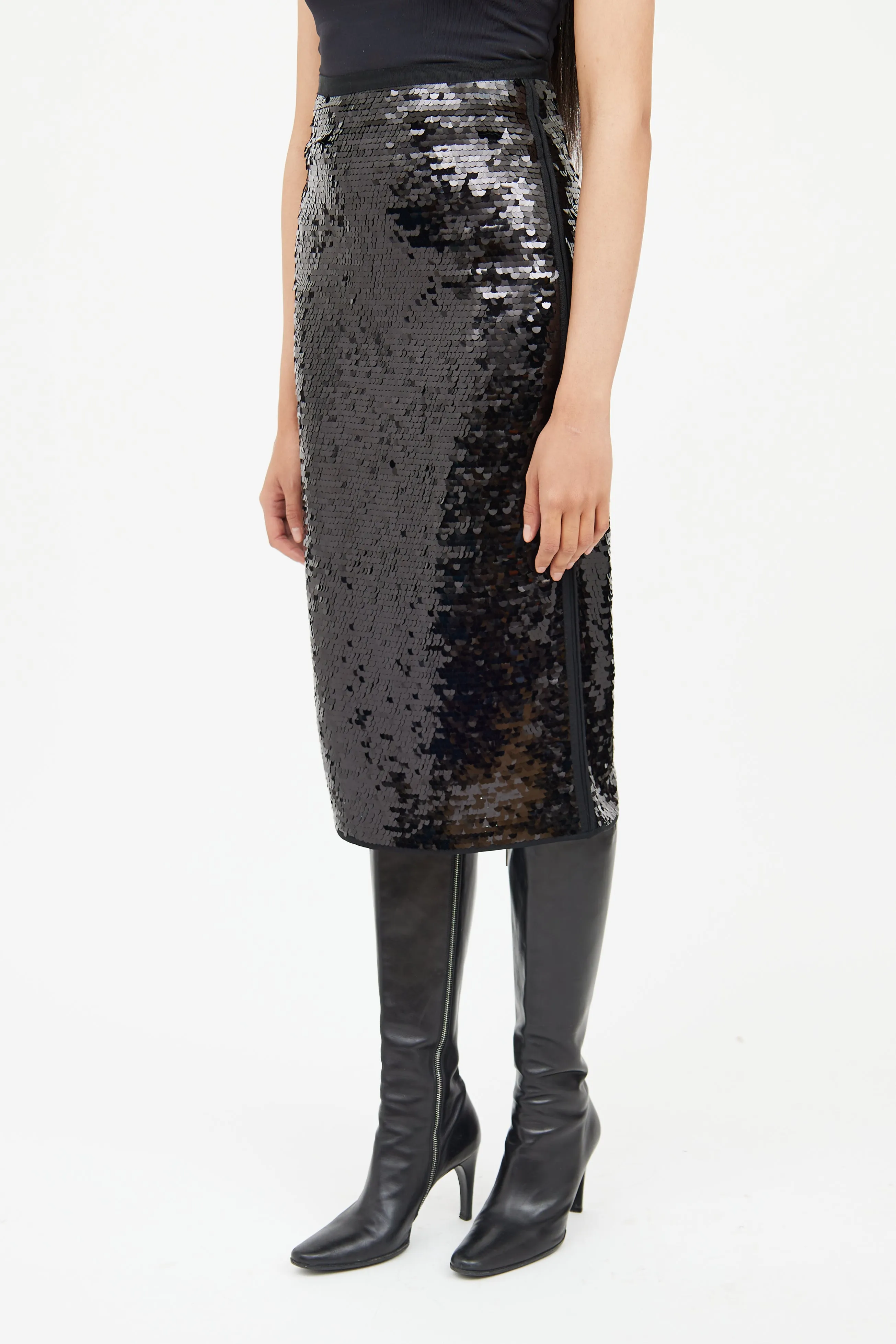 Black Sequin Midi Skirt