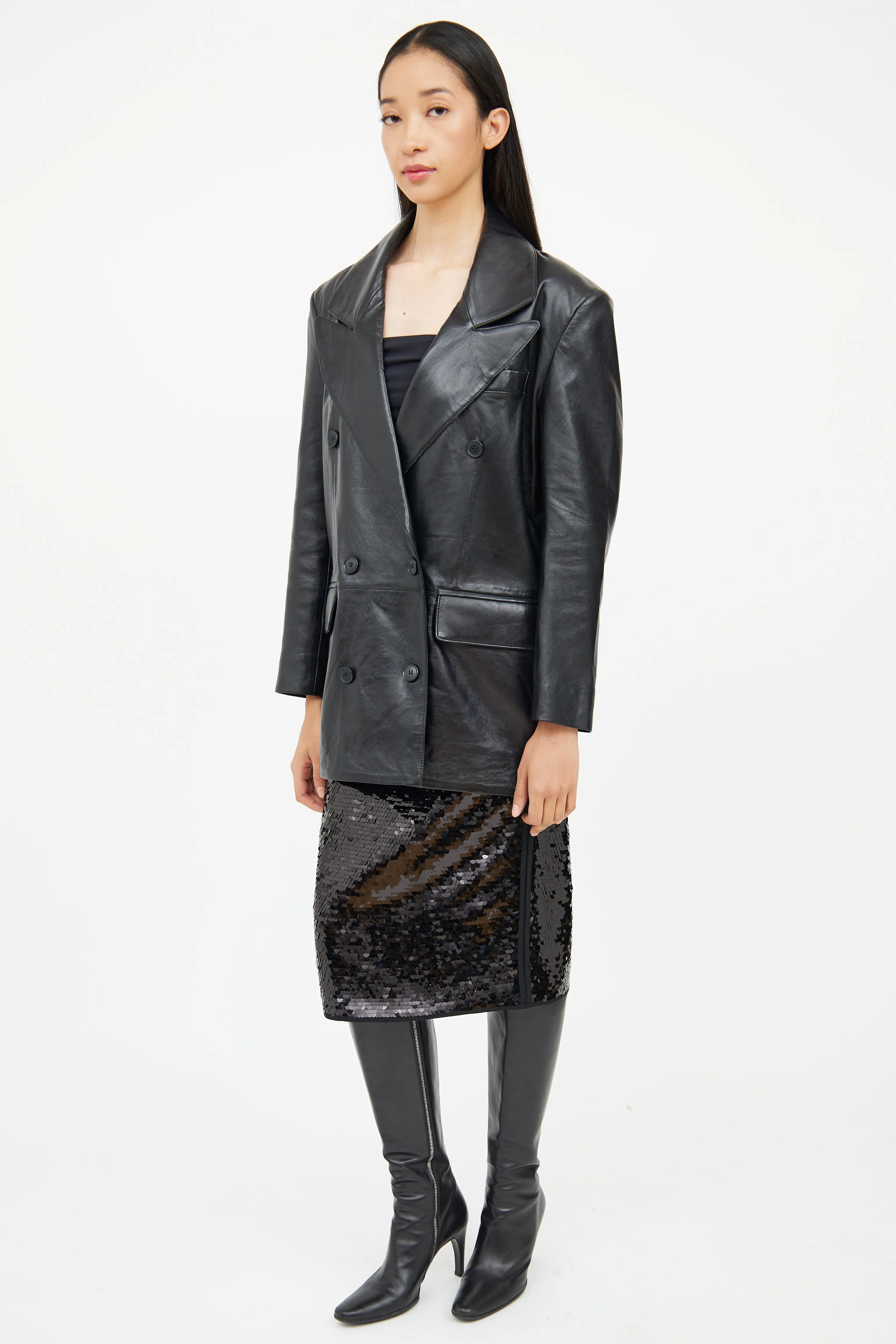 Black Sequin Midi Skirt