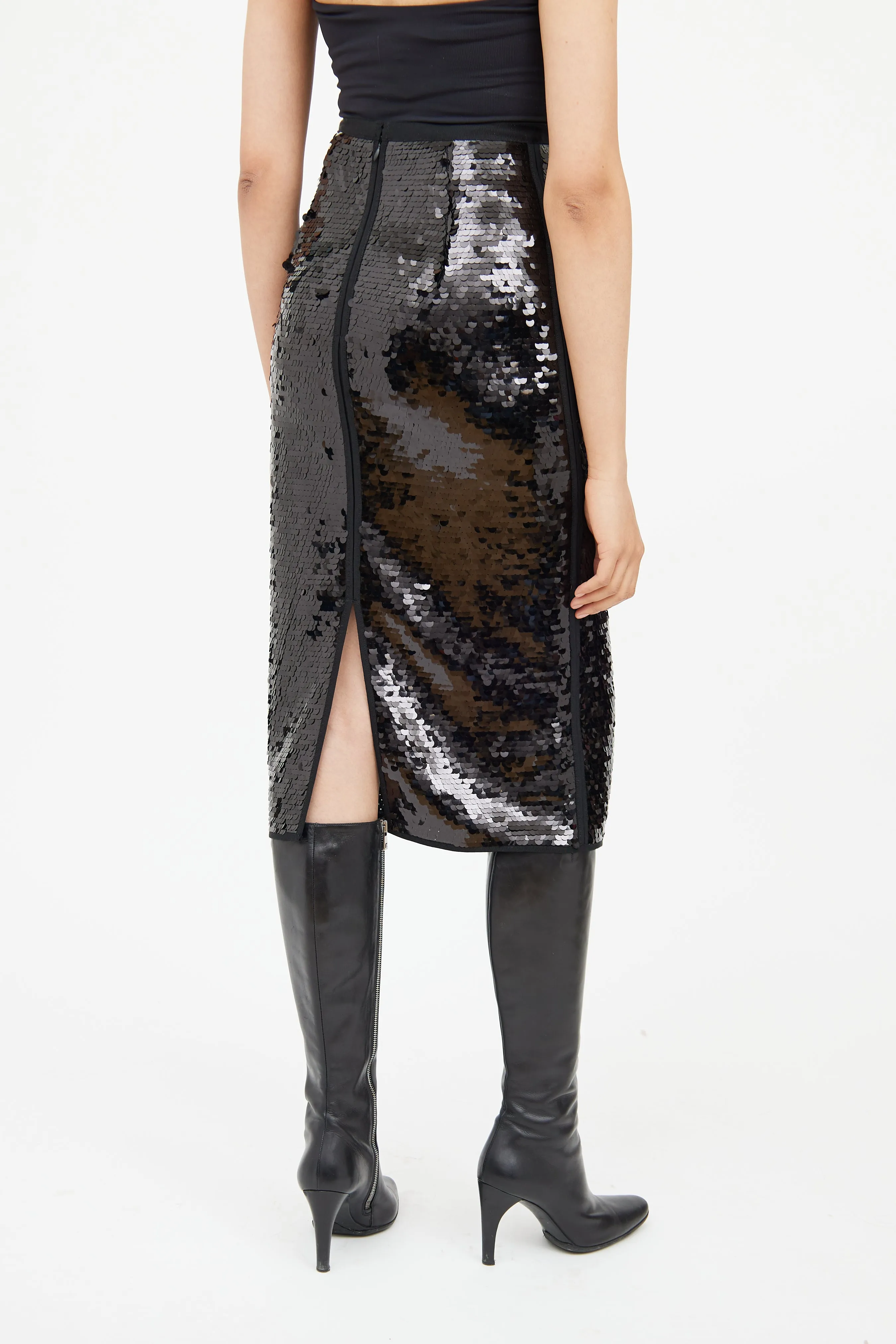 Black Sequin Midi Skirt