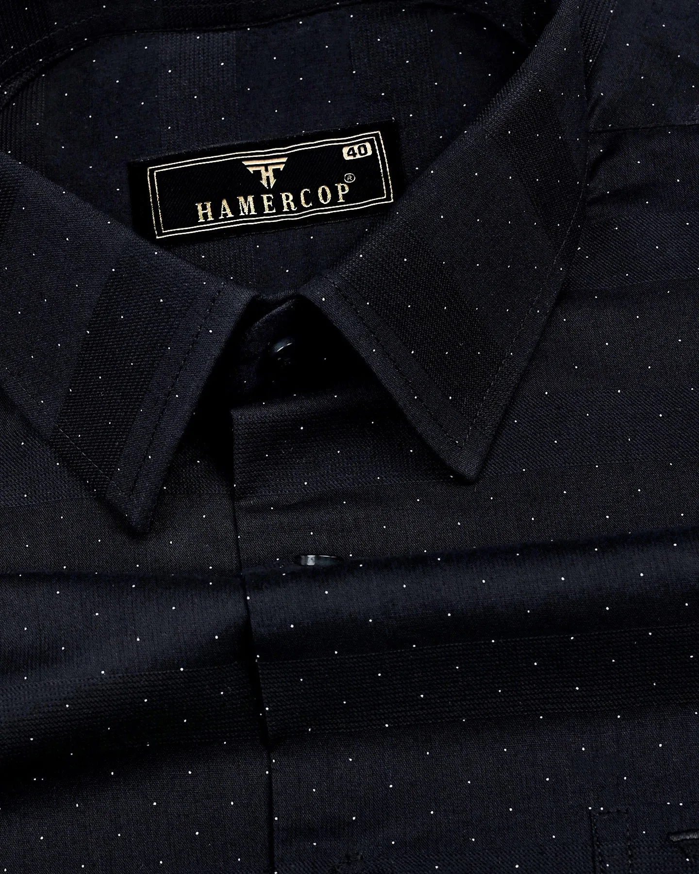 Black Weft Stripe With White Dotted Premium Dobby Cotton Shirt