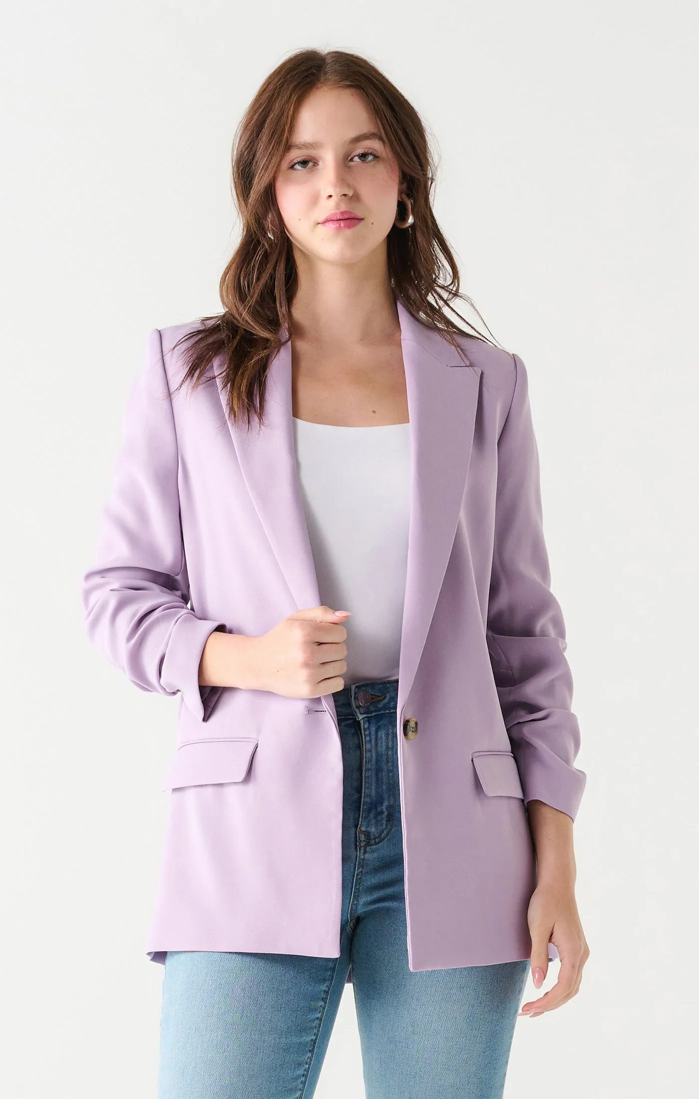 BT2329502 Ruched Sleeve Flowy Blazer