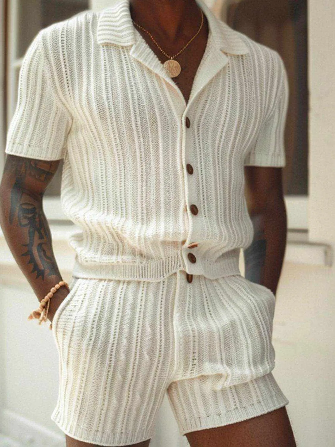Button Down Short Sleeve Top and Shorts Set