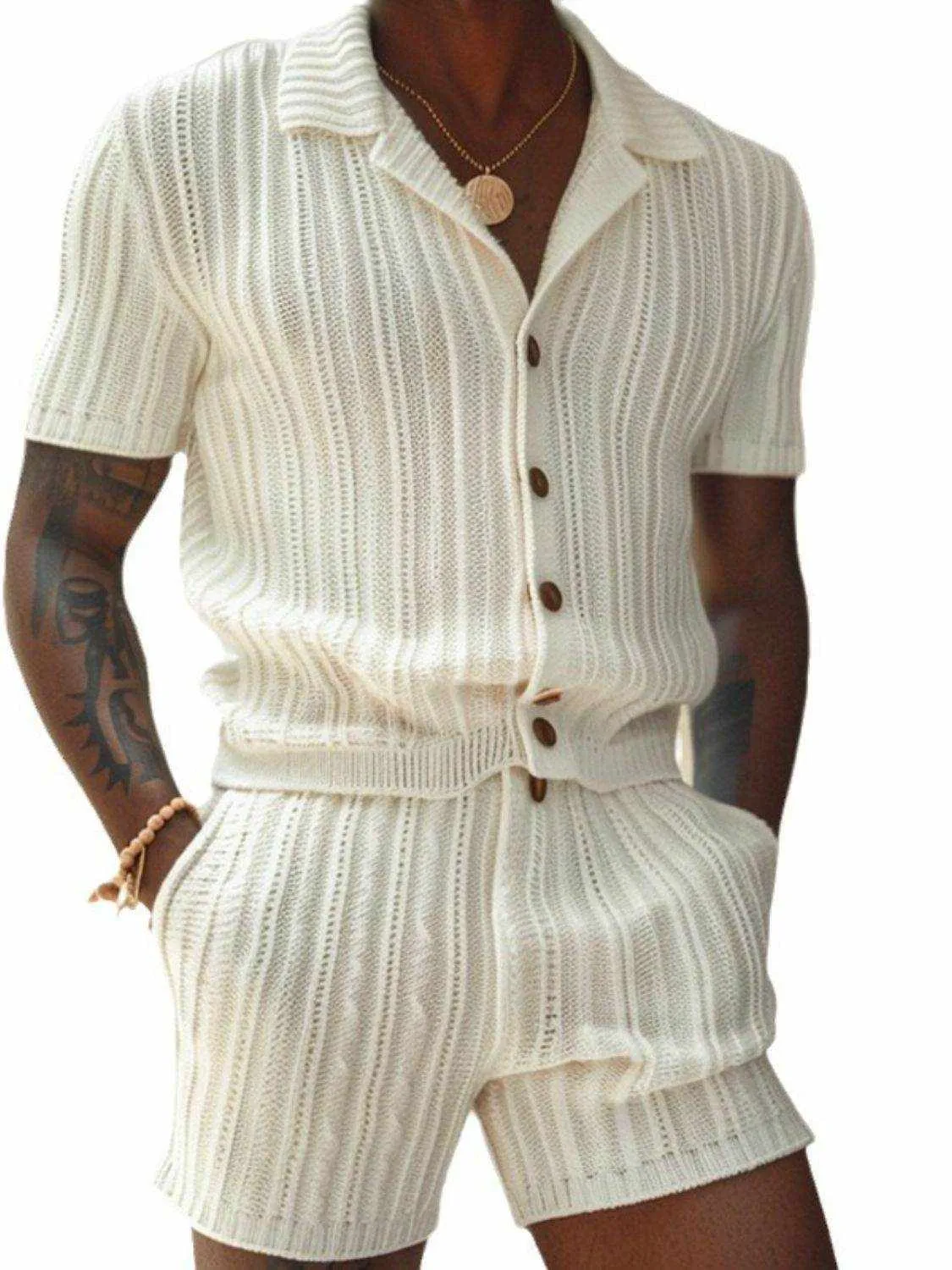 Button Down Short Sleeve Top and Shorts Set