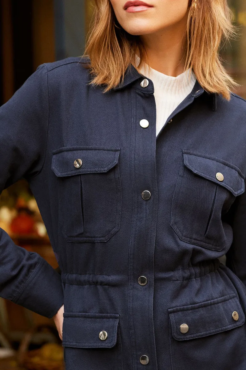 Ex Lipsy Navy Blue Utility Pocket Button Through Jacket