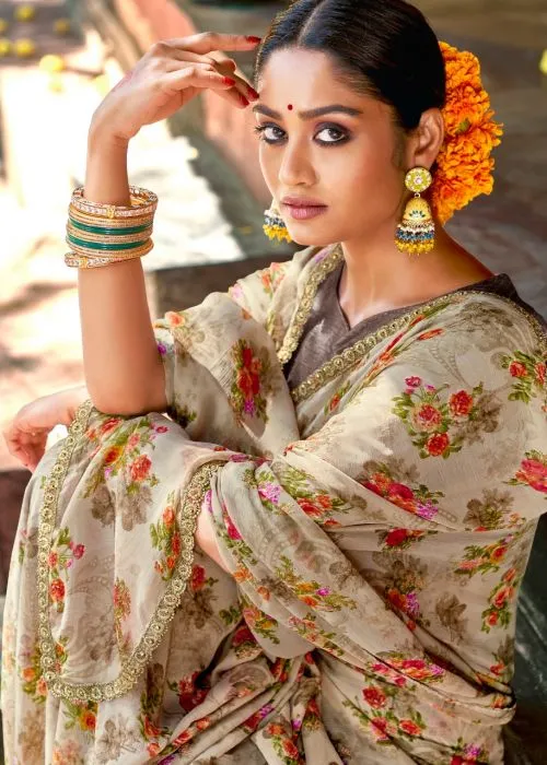 Fancy Casual Wear Chiffon Printed Sarees Collection