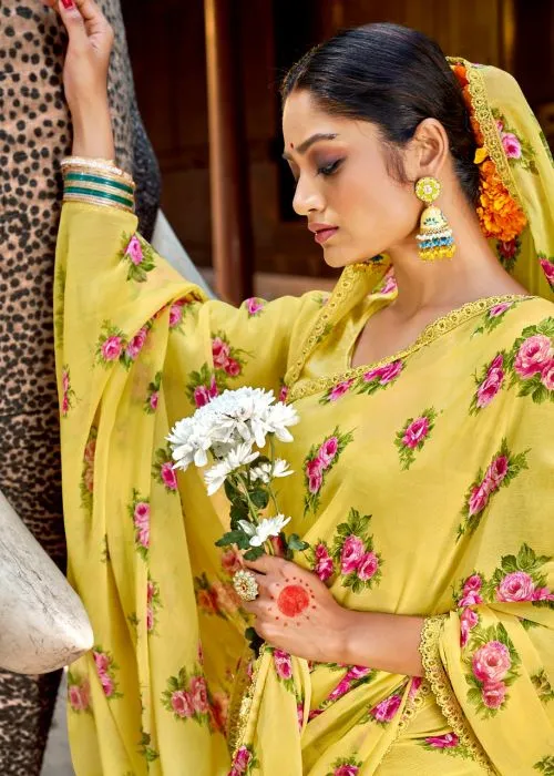 Fancy Casual Wear Chiffon Printed Sarees Collection