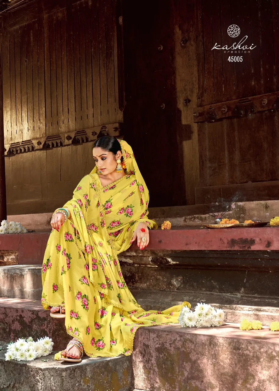 Fancy Casual Wear Chiffon Printed Sarees Collection