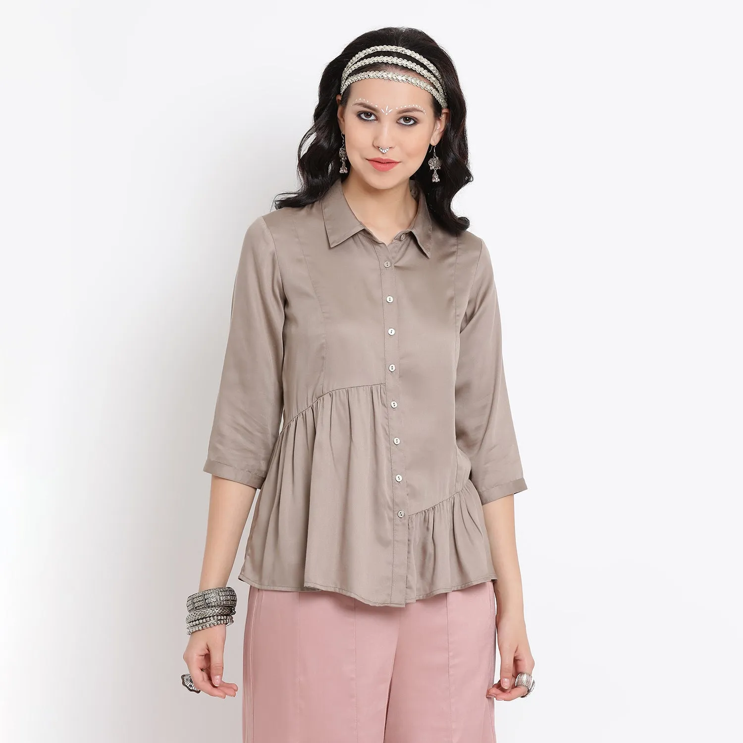 Grey viscose asymmetrical peplum top