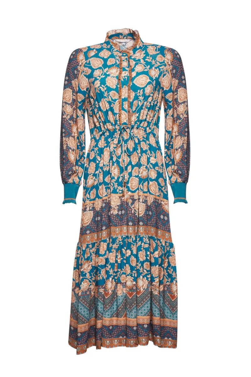 Loobies Indiana Midi Dress - Petrol Multi