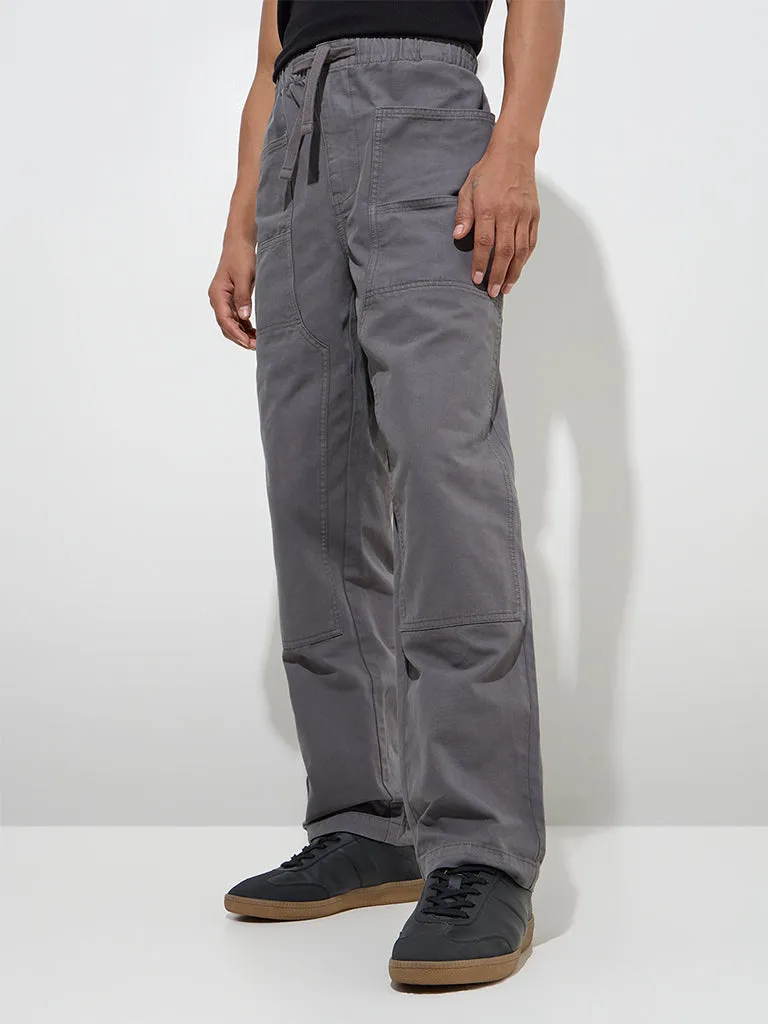 Nuon Dark Grey Relaxed-Fit Mid-Rise Cotton Chinos