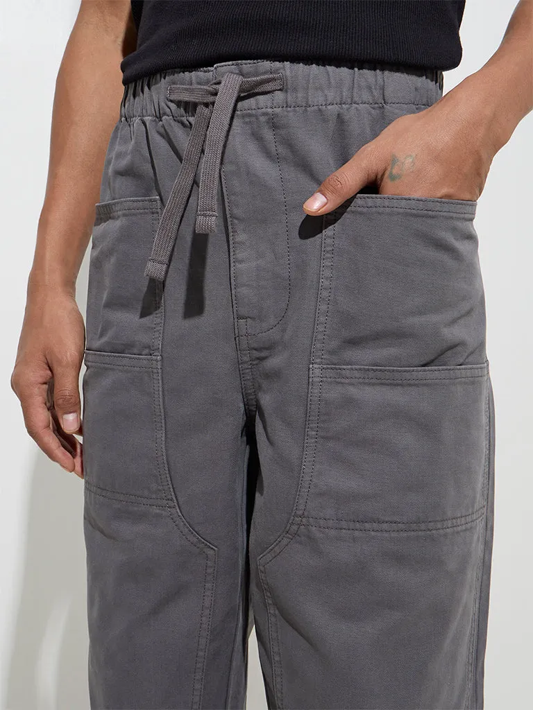 Nuon Dark Grey Relaxed-Fit Mid-Rise Cotton Chinos