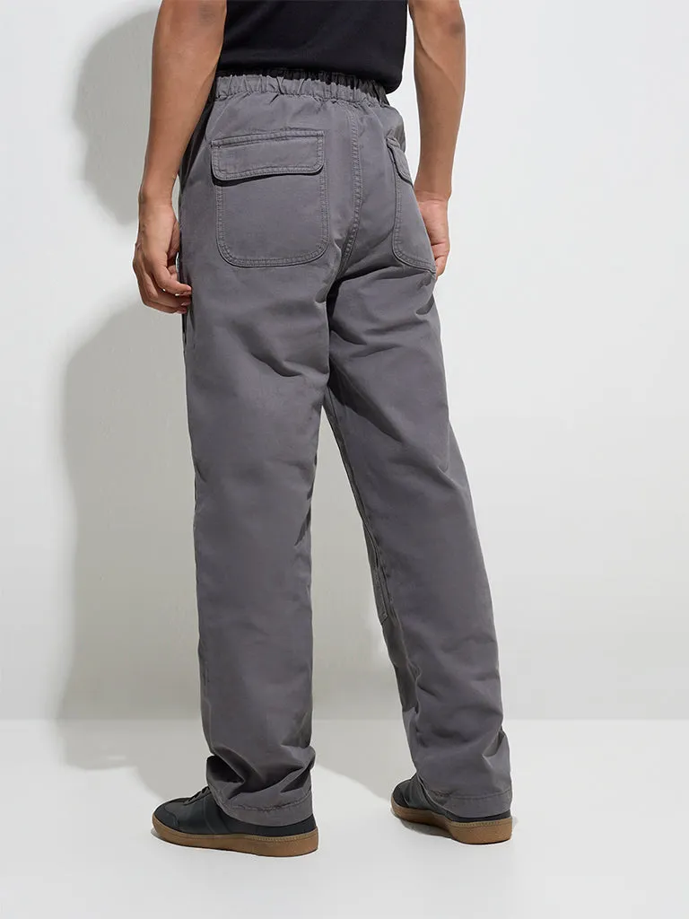 Nuon Dark Grey Relaxed-Fit Mid-Rise Cotton Chinos
