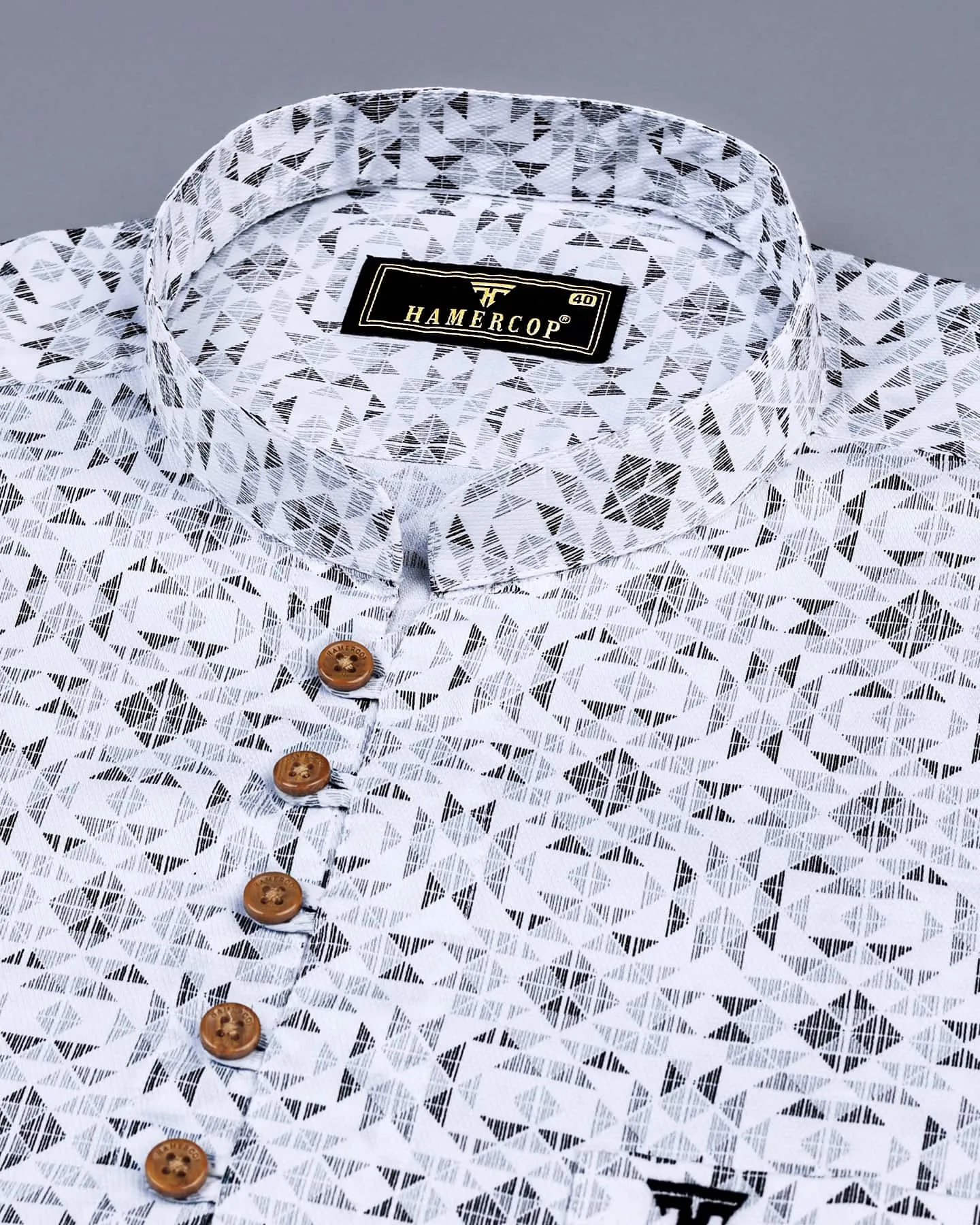 Olivitti Gray Geometrical Printed Dobby Cotton Shirt Style Kurta