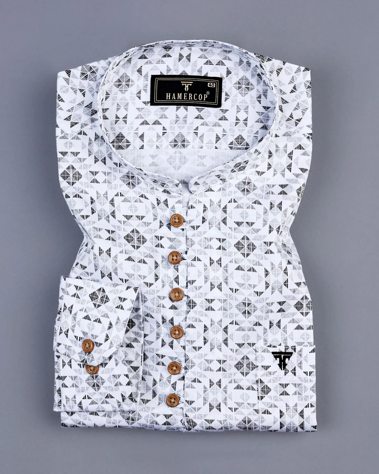 Olivitti Gray Geometrical Printed Dobby Cotton Shirt Style Kurta