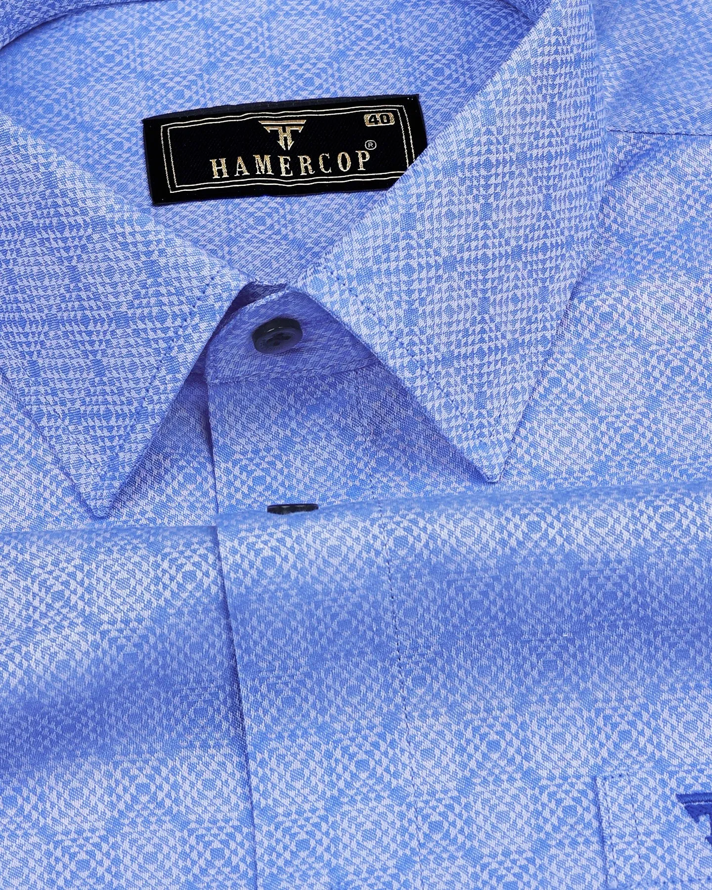 Pastel SkyBlue Jacquard Pattern Dobby Cotton Shirt
