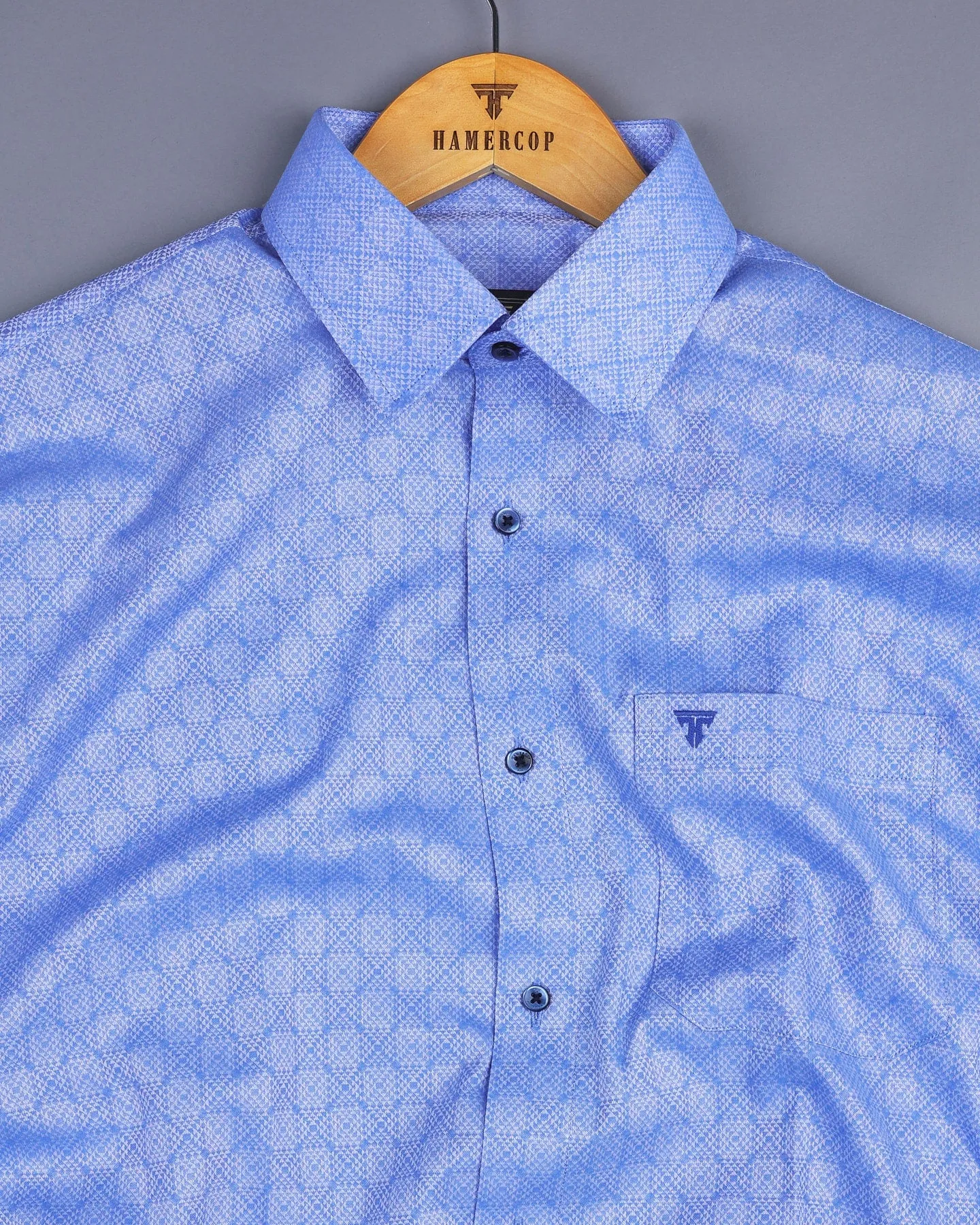 Pastel SkyBlue Jacquard Pattern Dobby Cotton Shirt