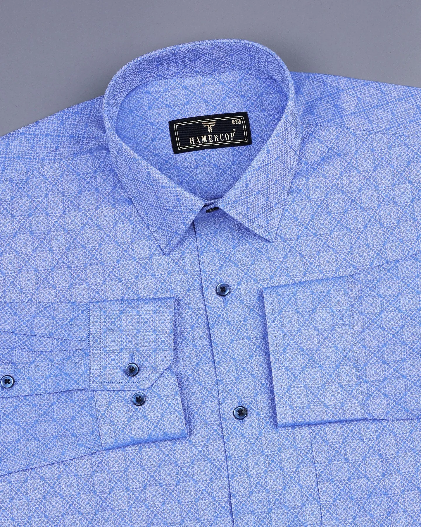 Pastel SkyBlue Jacquard Pattern Dobby Cotton Shirt