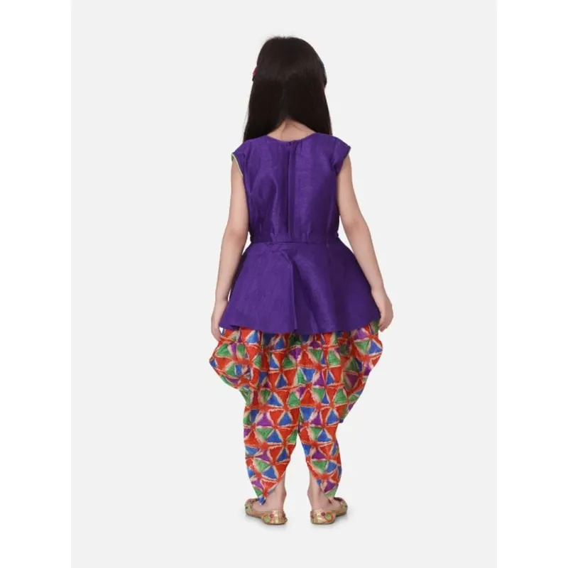 Triangle Print Patch Peplum dhoti For Girls