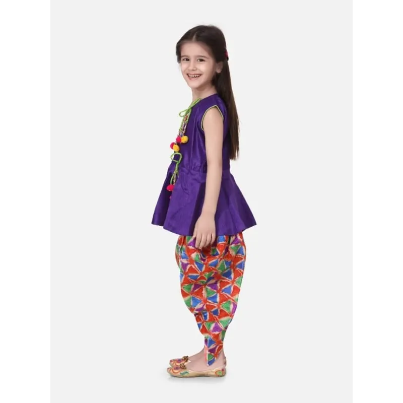 Triangle Print Patch Peplum dhoti For Girls