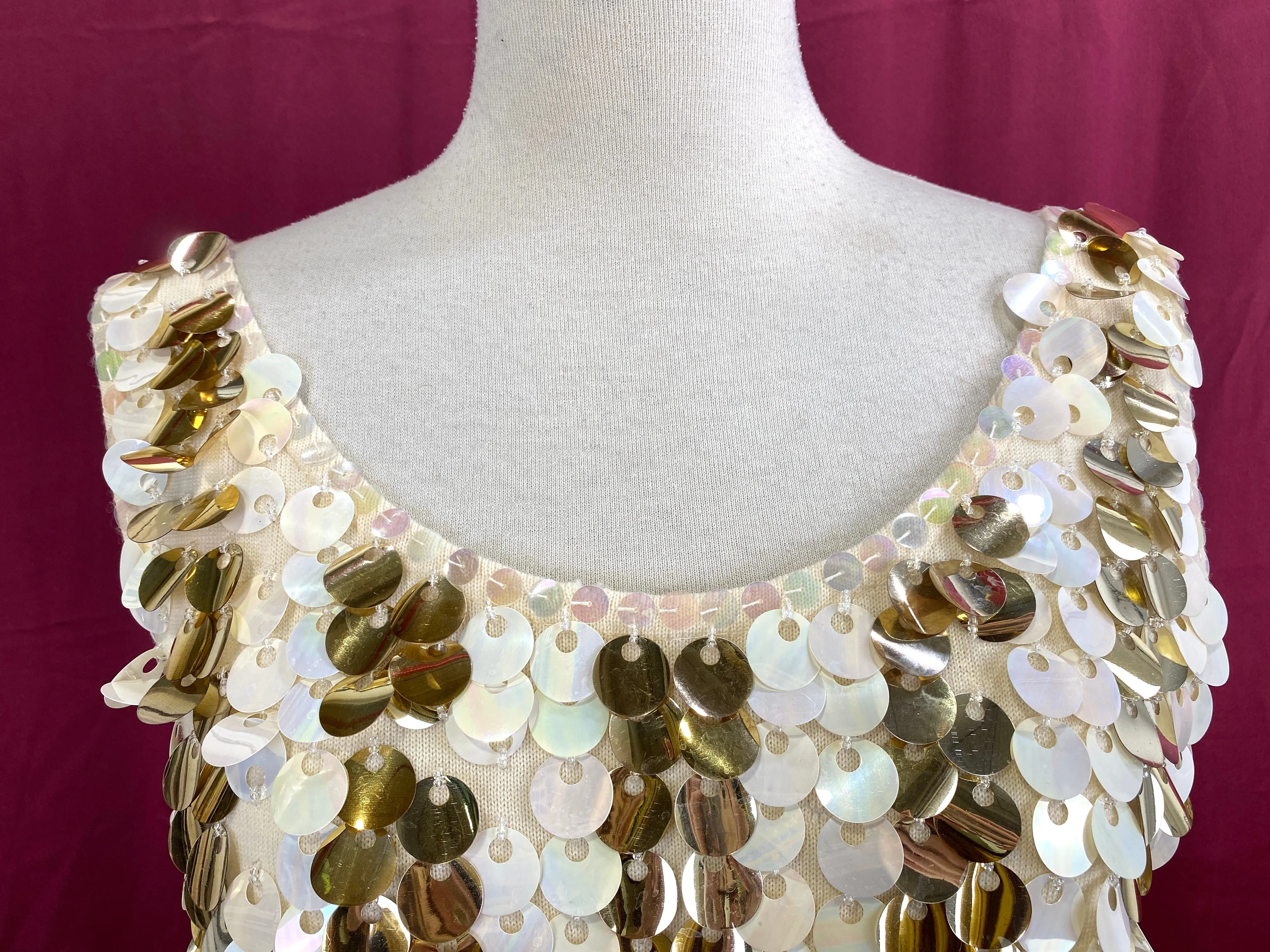 Vintage 1960s Gold Sequin Wool Shimmy Top, Small