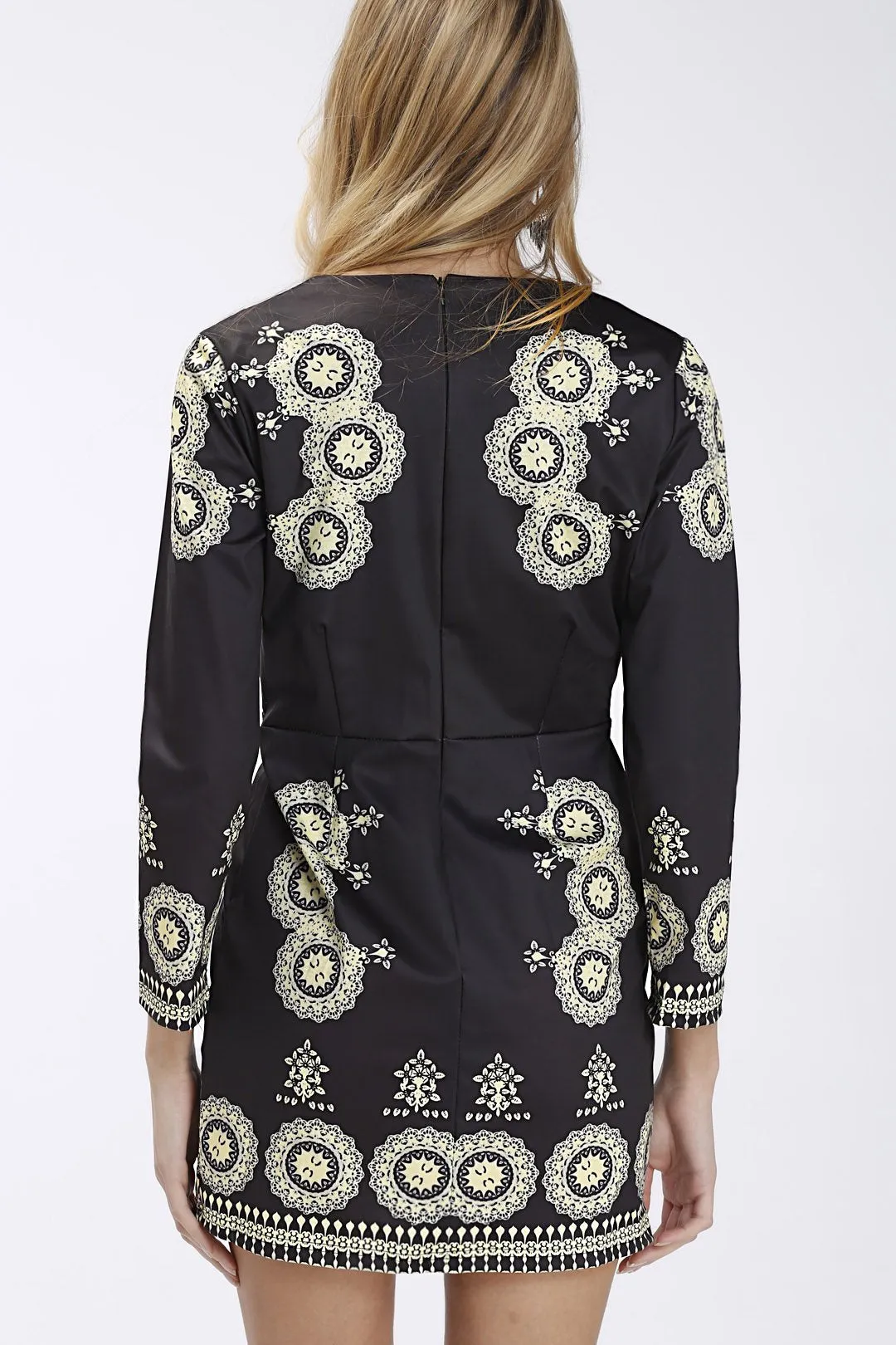 Wholesale Black V-Neck 3/4 Sleeve Length Floral Print Dresses